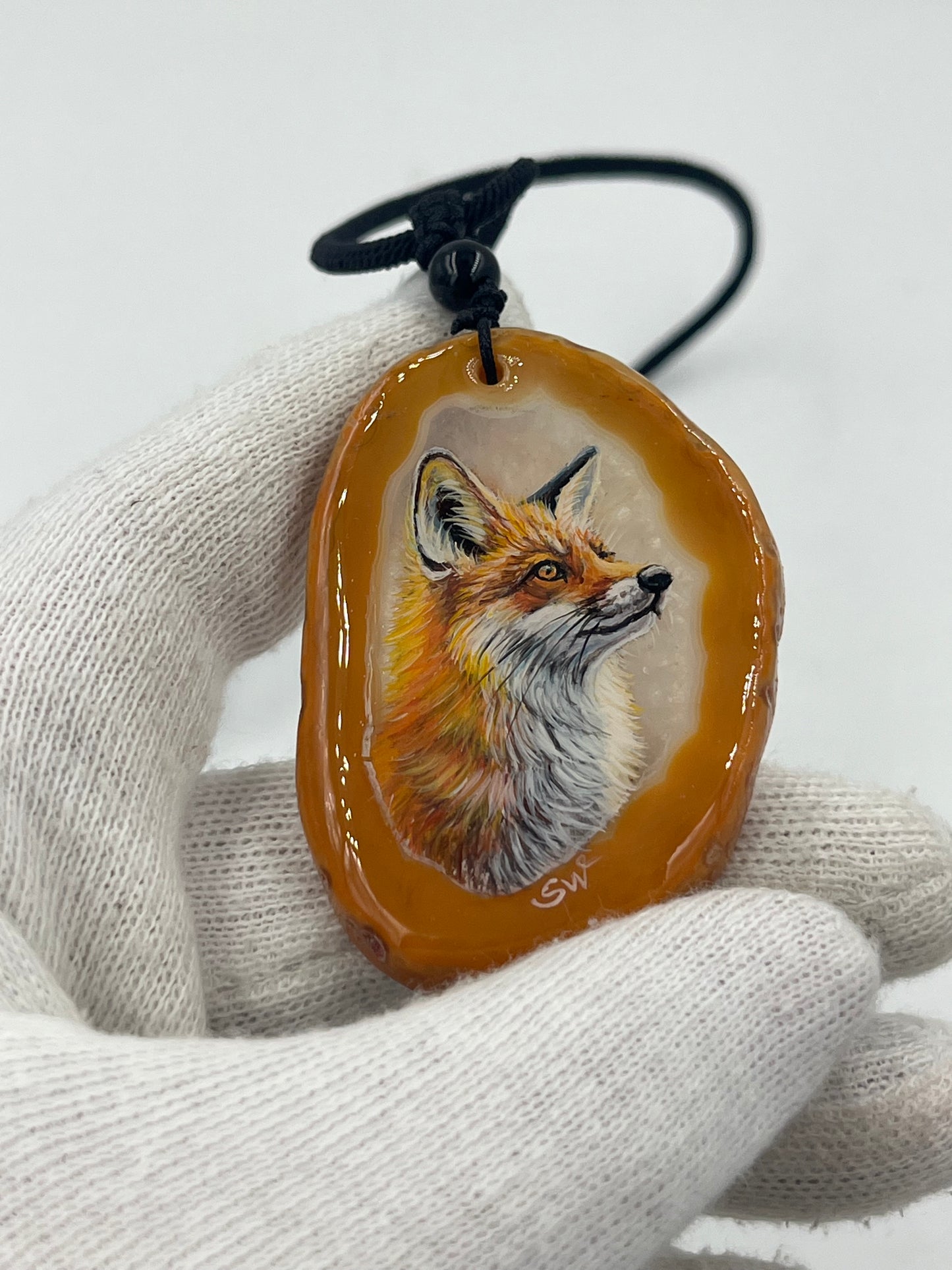 Einzigartige Anhänger /Der Fuchs/Achat/Hand bemalt Juwelen und tragbare Kunst /Natur Schmuck