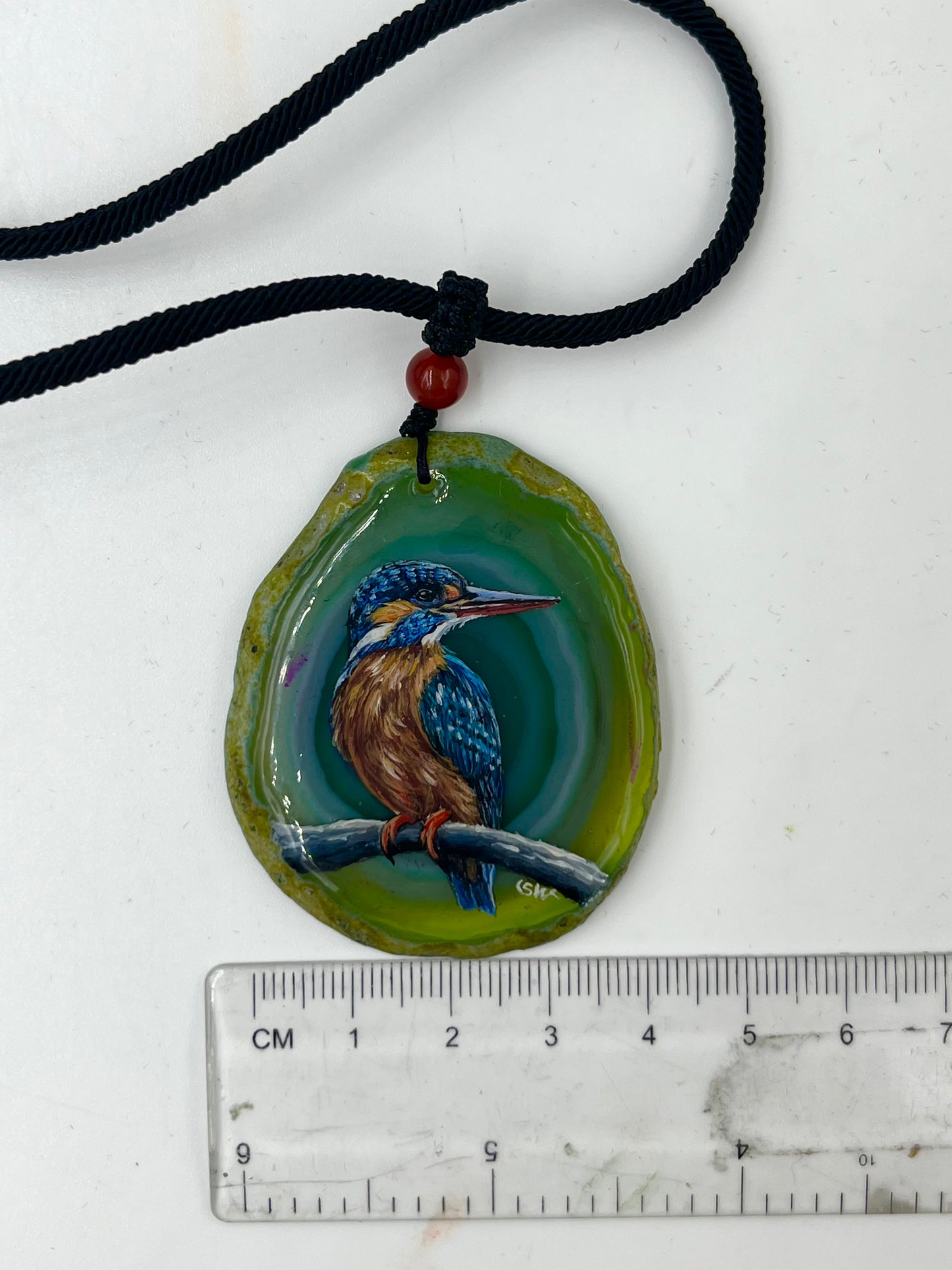Einzigartige Anhänger /der Eisvogel /Achat/Hand bemalt