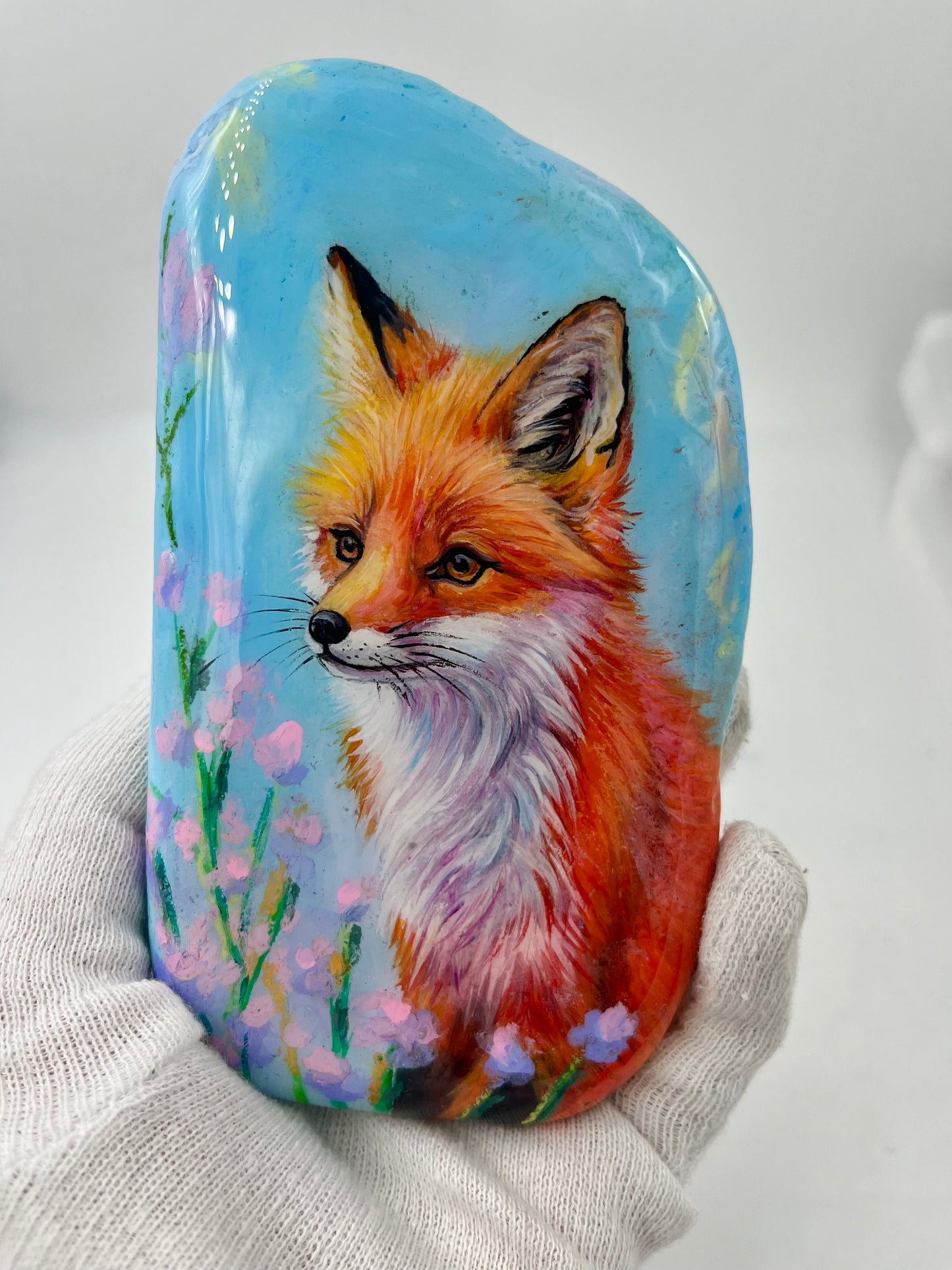 Einzigartig handbemalte Stein/der Fuchs  /inklusive Tischstaffelei