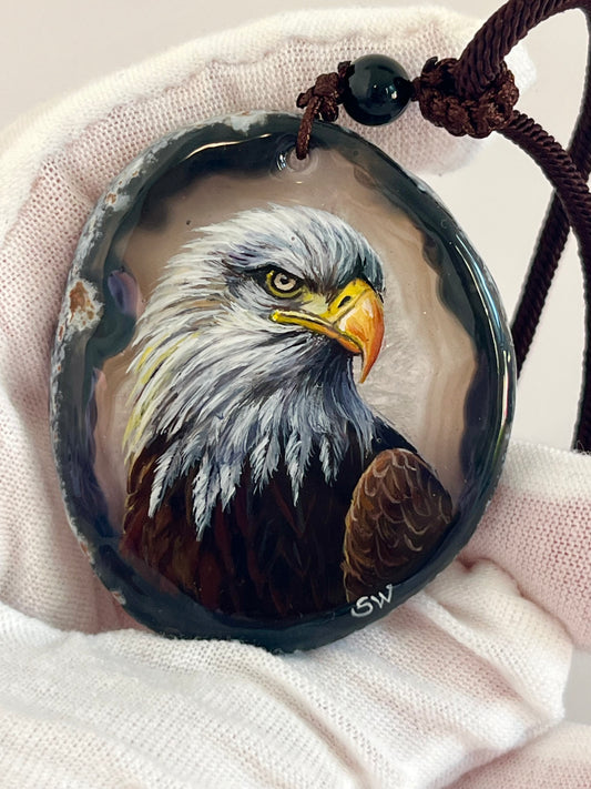 Einzigartige Anhänger /der Adler/Achat/Hand bemalt Juwelen und tragbare Kunst /Natur Schmuck