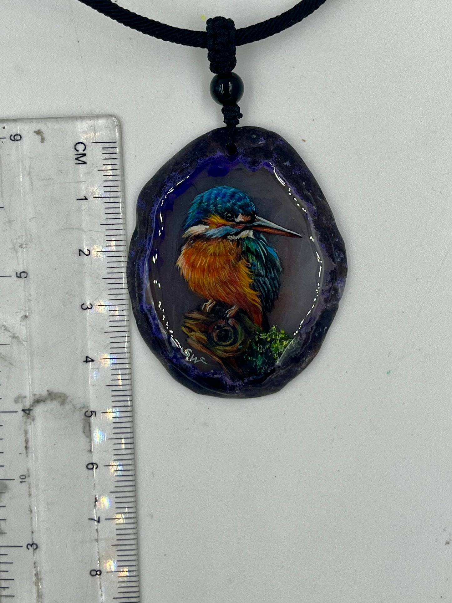 Einzigartige Anhänger /Der Eisvogel/Achat/Hand bemalt Juwelen und tragbare Kunst /Natur Schmuck