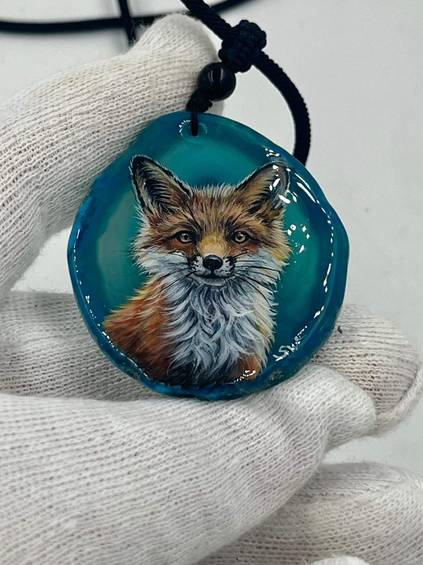 Einzigartige Anhänger /Das Fuchsbaby/Achat/Hand bemalt Juwelen und tragbare Kunst /Natur Schmuck