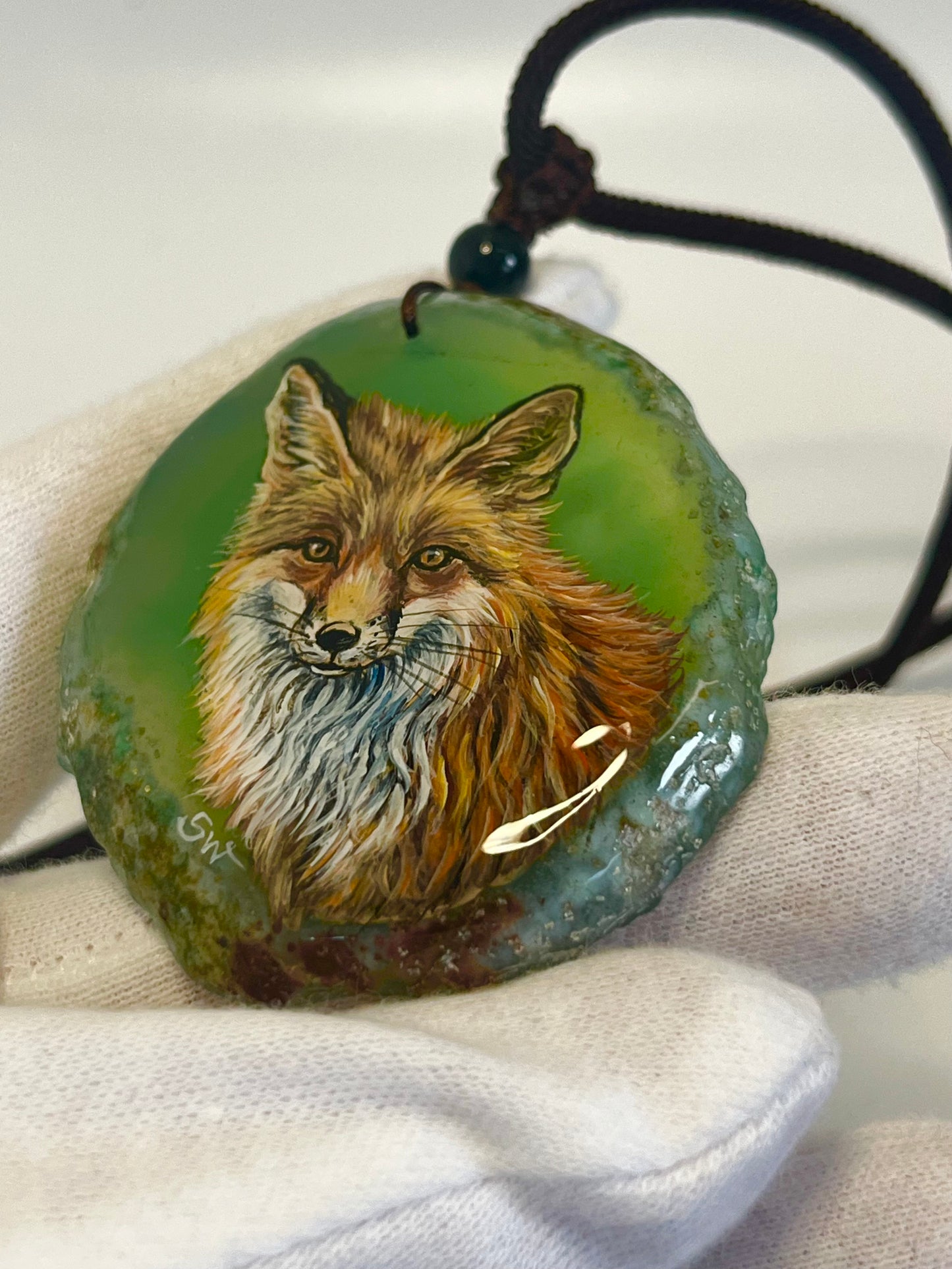 Einzigartige Anhänger /Der Fuchs/Achat/Hand bemalt Juwelen und tragbare Kunst /Natur Schmuck