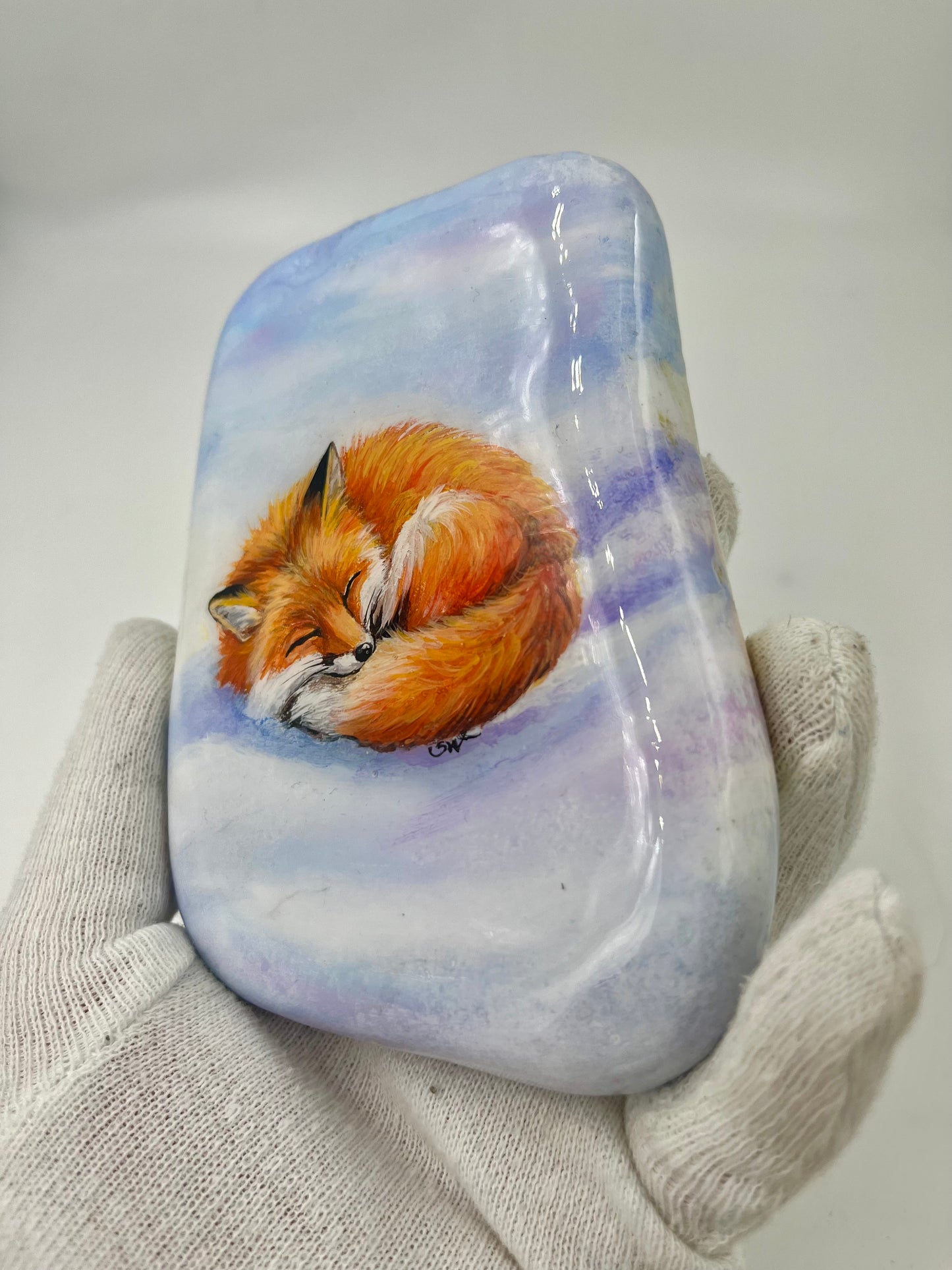 Einzigartig handbemalte Stein/der Fuchs /inklusive Tischstaffelei
