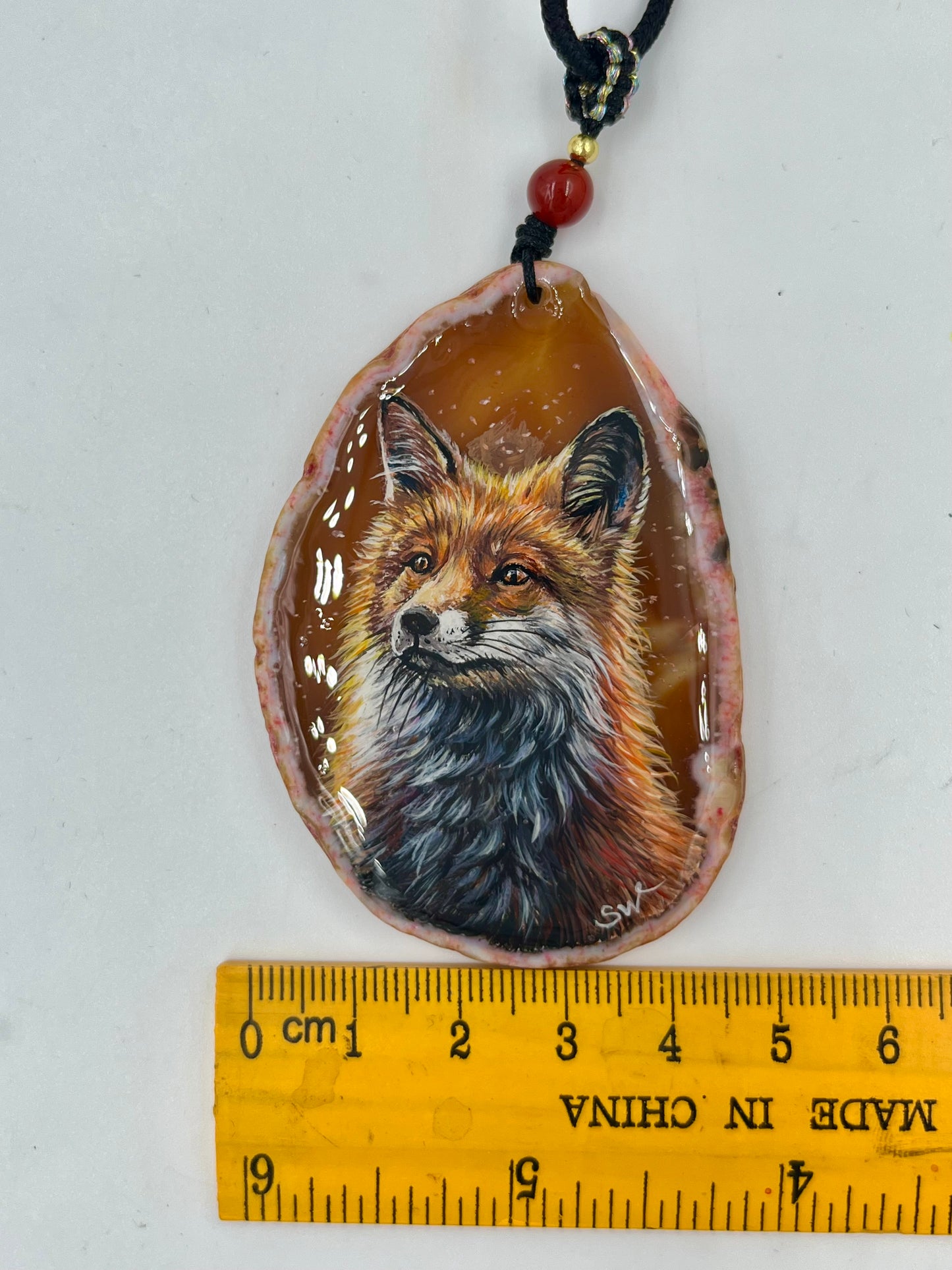 Einzigartige Anhänger /Der Fuchs /Achat/Hand bemalt Juwelen und tragbare Kunst /Natur Schmuck