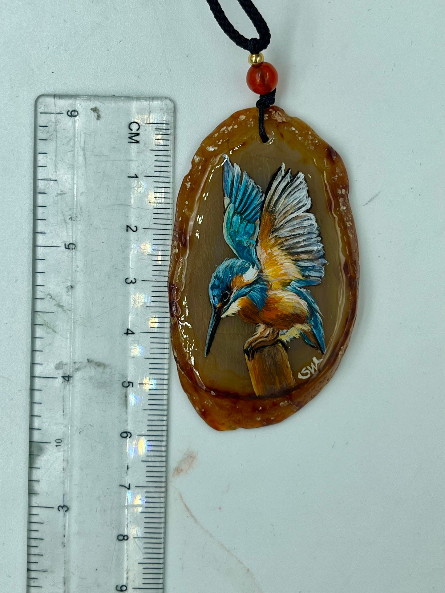 Einzigartige Anhänger /der Eisvogel/Achat/Hand bemalt