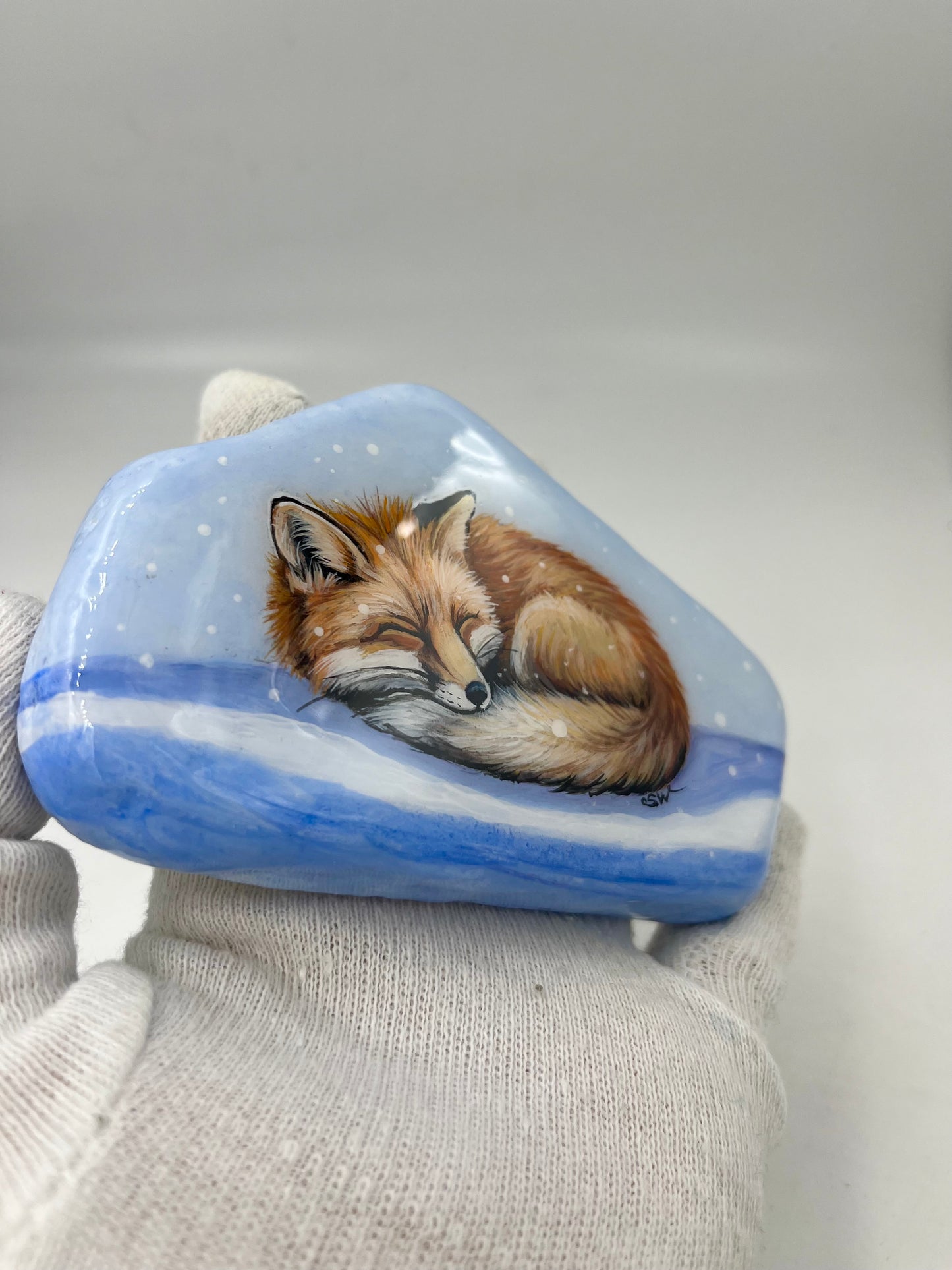 Einzigartig handbemalte Stein/der Fuchs /inklusive Tischstaffelei