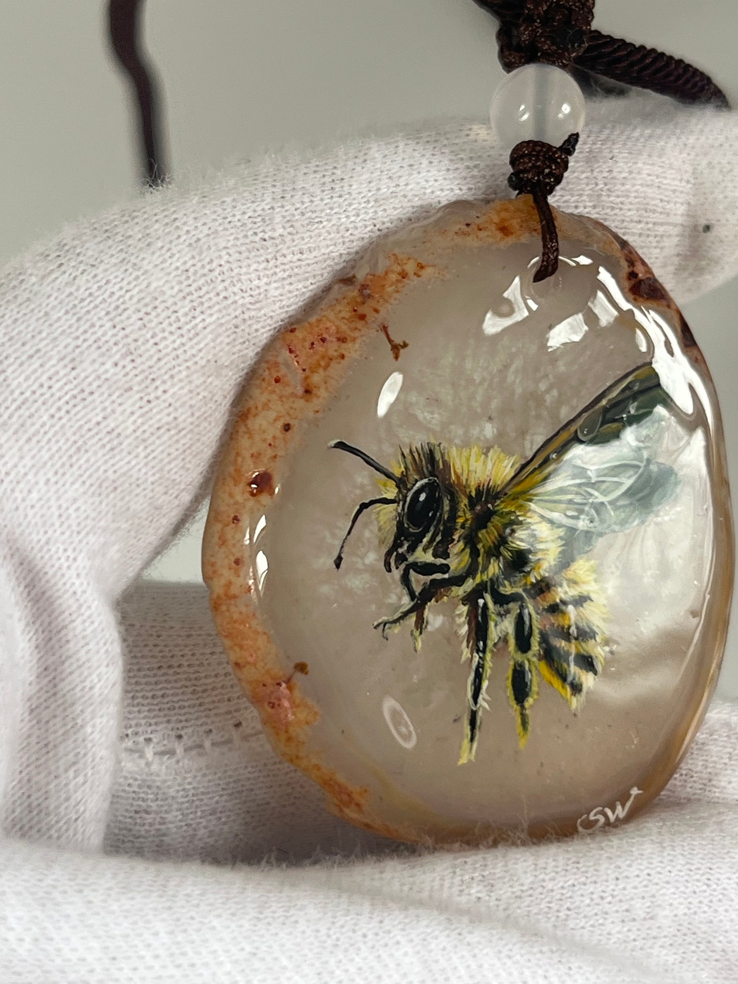 Einzigartige Anhänger /Der Biene/Achat/Hand bemalt Juwelen und tragbare Kunst /Natur Schmuck