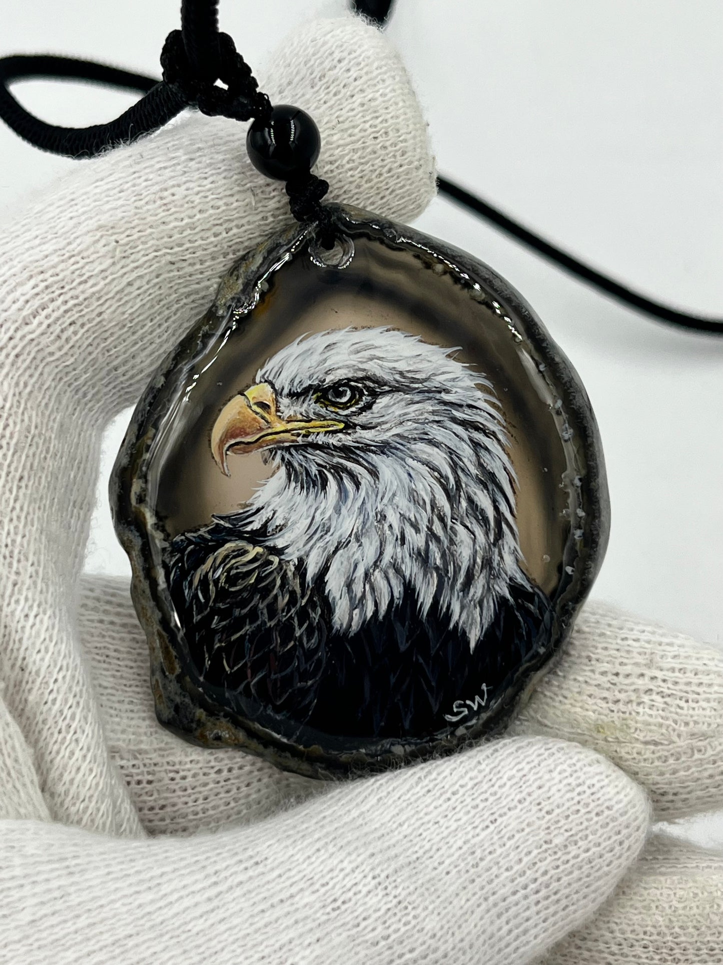 Einzigartige Anhänger /Der Adler /Achat/Hand bemalt Juwelen und tragbare Kunst /Natur Schmuck