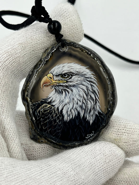 Einzigartige Anhänger /Der Adler /Achat/Hand bemalt Juwelen und tragbare Kunst /Natur Schmuck