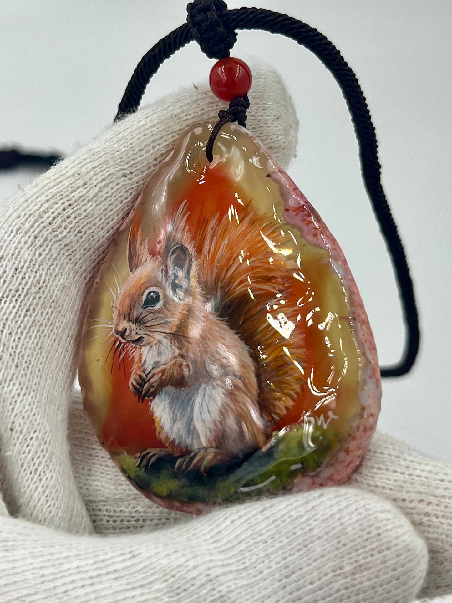 Einzigartige Anhänger /Das Eichhörnchen/Achat/Hand bemalt Juwelen und tragbare Kunst /Natur Schmuck