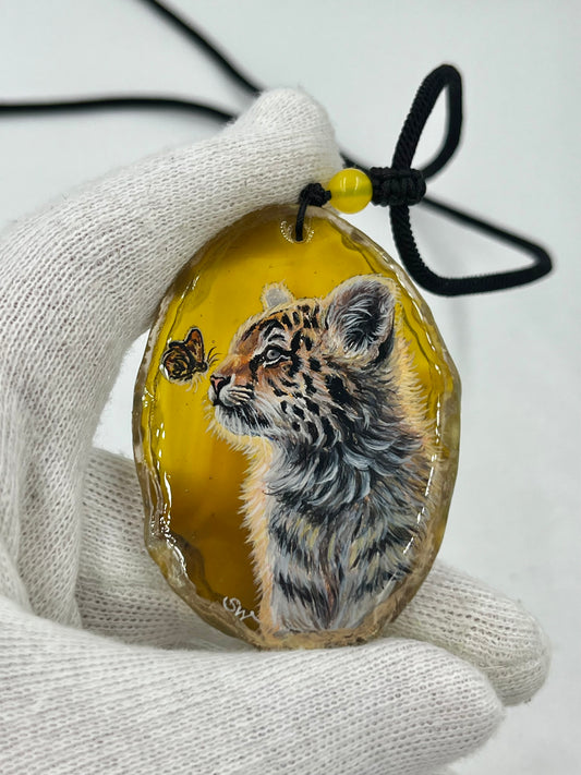Einzigartige Anhänger /Einzigartige Anhänger /Das Tigeebaby /Achat/Hand bemalt Juwelen und tragbare Kunst /Natur Schmuck /Achat/Hand bemalt Juwelen und tragbare Kunst /Natur Schmuck