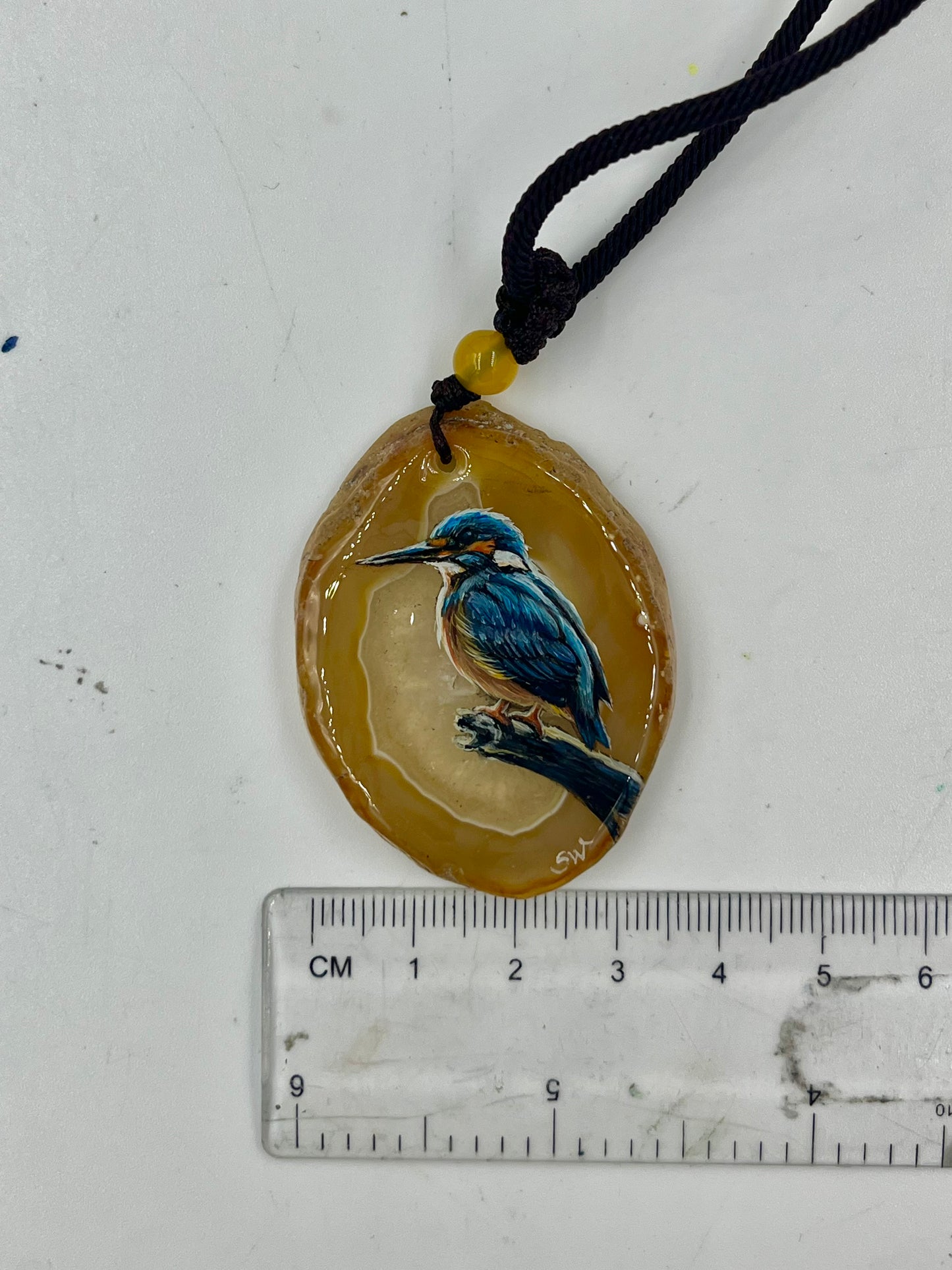 Einzigartige Anhänger /Der Eisvogel/Achat/Hand bemalt Juwelen und tragbare Kunst /Natur Schmuck
