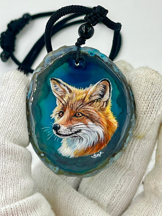 Einzigartige Anhänger /der Fuchs/Achat/Hand bemalt