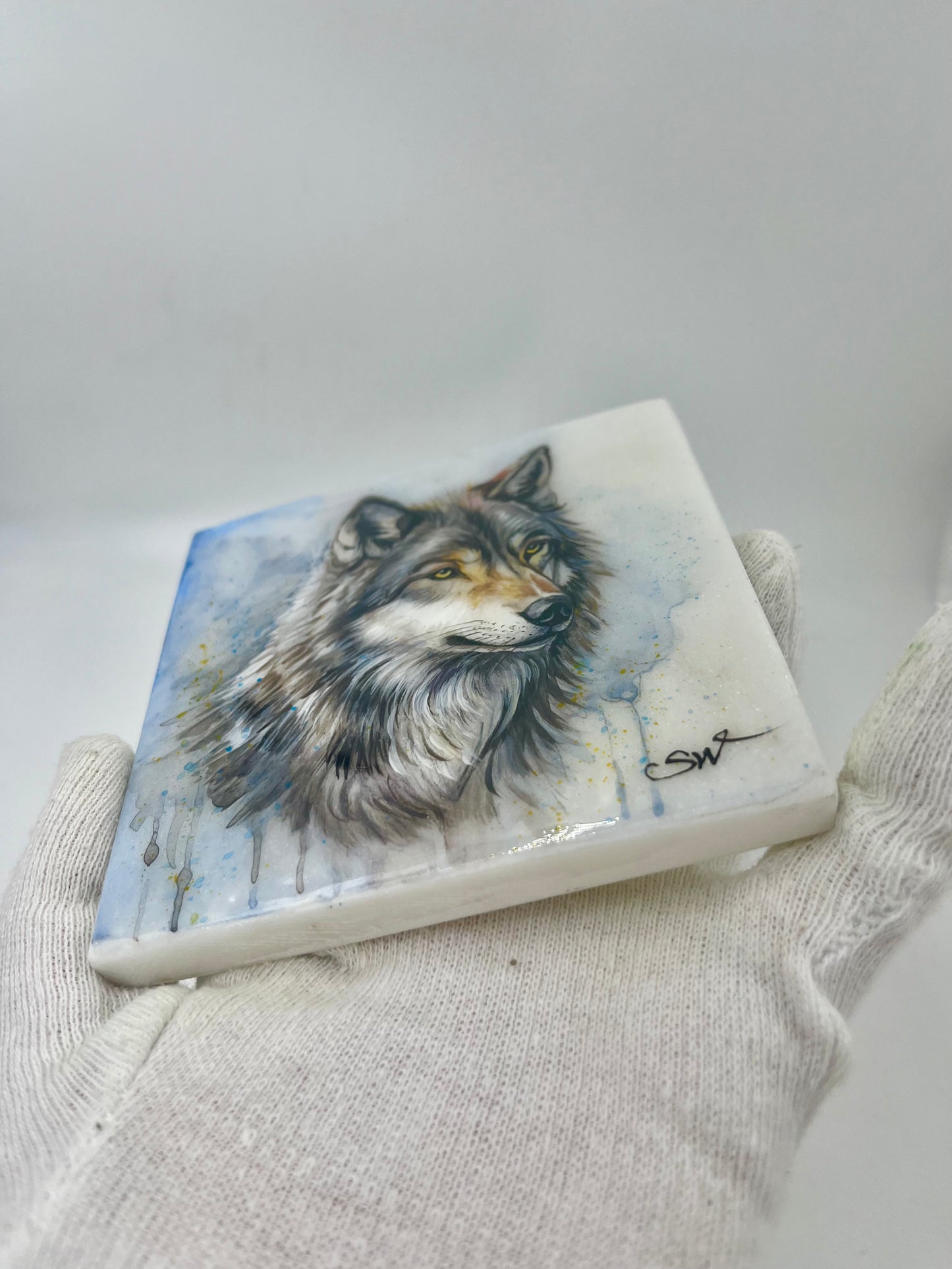 Einzigartig handbemalte Stein-der Fuchs /inklusive Tischstaffelei 10x10cm