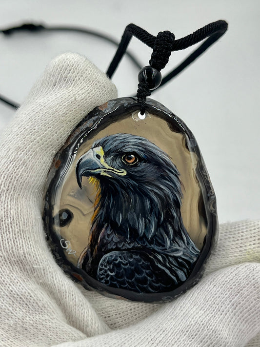Einzigartige Anhänger /Der Adler/Achat/Hand bemalt Juwelen und tragbare Kunst /Natur Schmuck