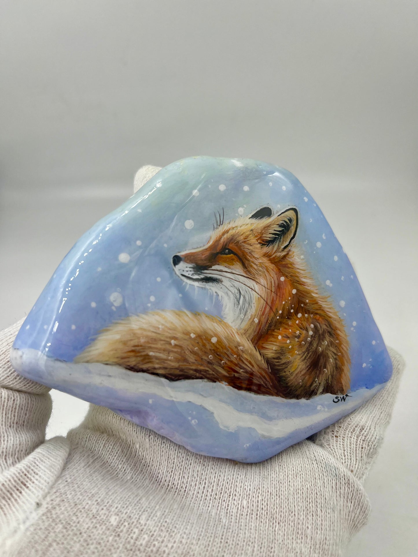 Einzigartig handbemalte Stein/der Fuchs /inklusive Tischstaffelei