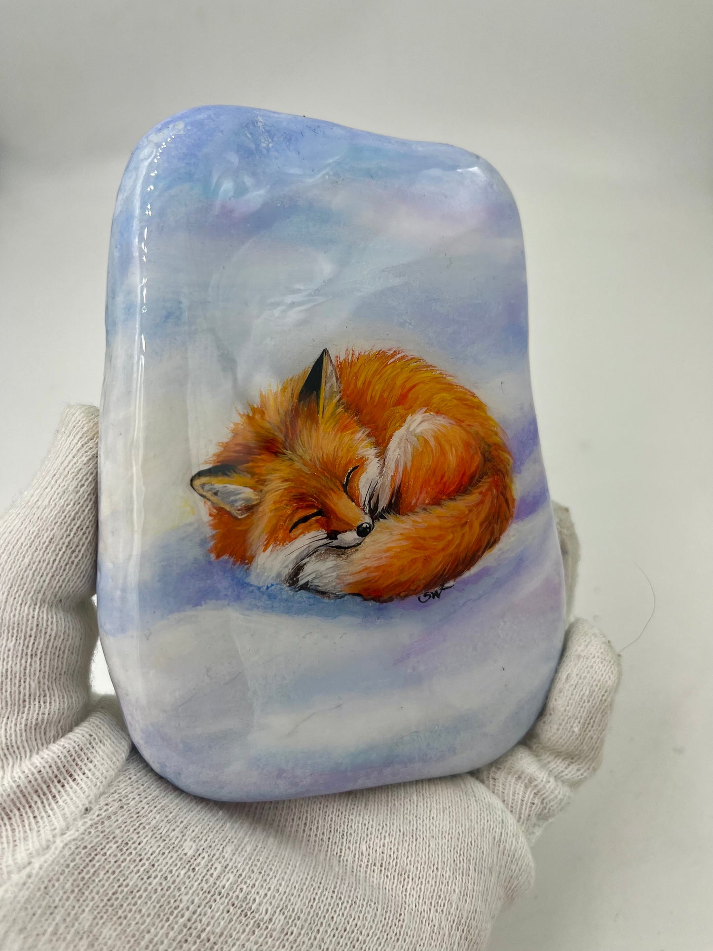 Einzigartig handbemalte Stein/der Fuchs /inklusive Tischstaffelei