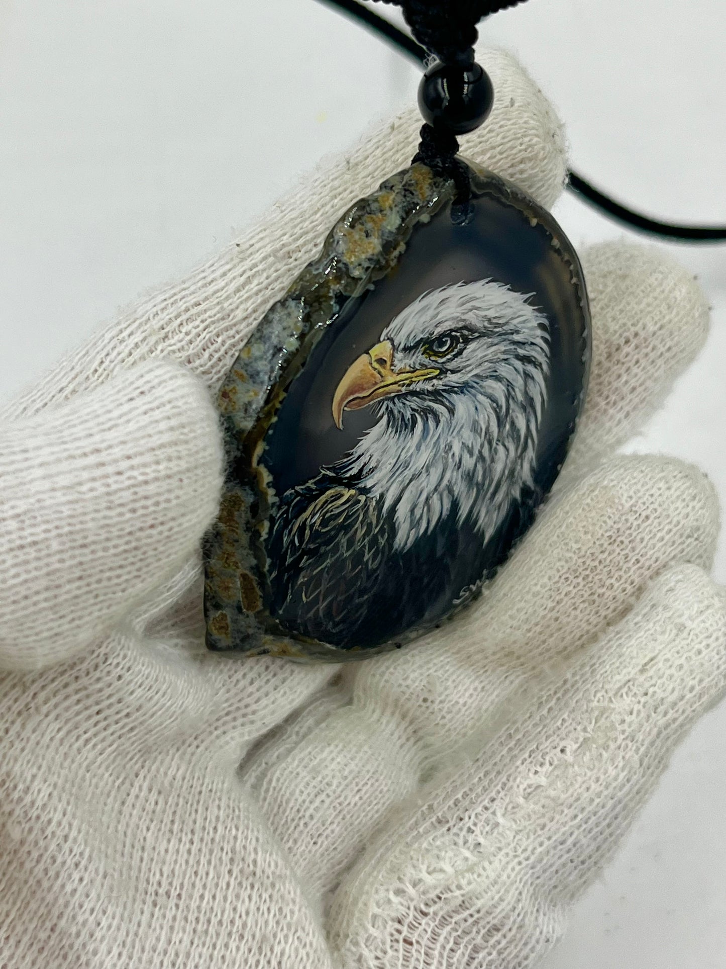 Einzigartige Anhänger /Der Adler /Achat/Hand bemalt Juwelen und tragbare Kunst /Natur Schmuck