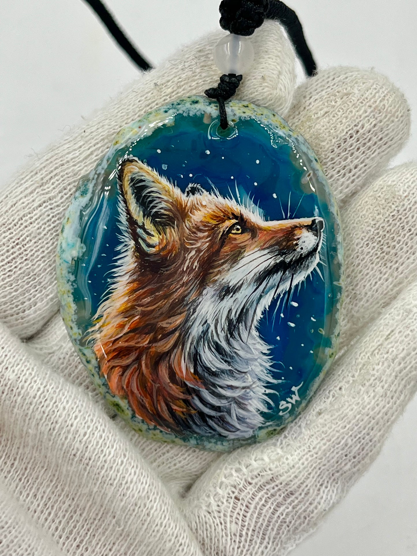 Einzigartige Anhänger /Der Fuchs /Achat/Hand bemalt Juwelen und tragbare Kunst /Natur Schmuck