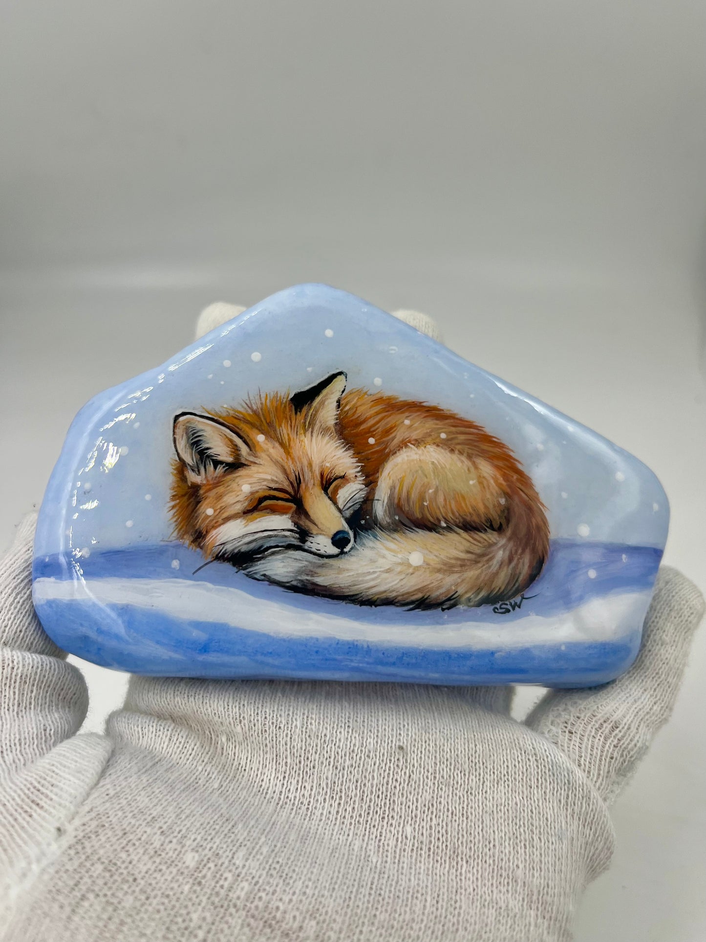 Einzigartig handbemalte Stein/der Fuchs /inklusive Tischstaffelei
