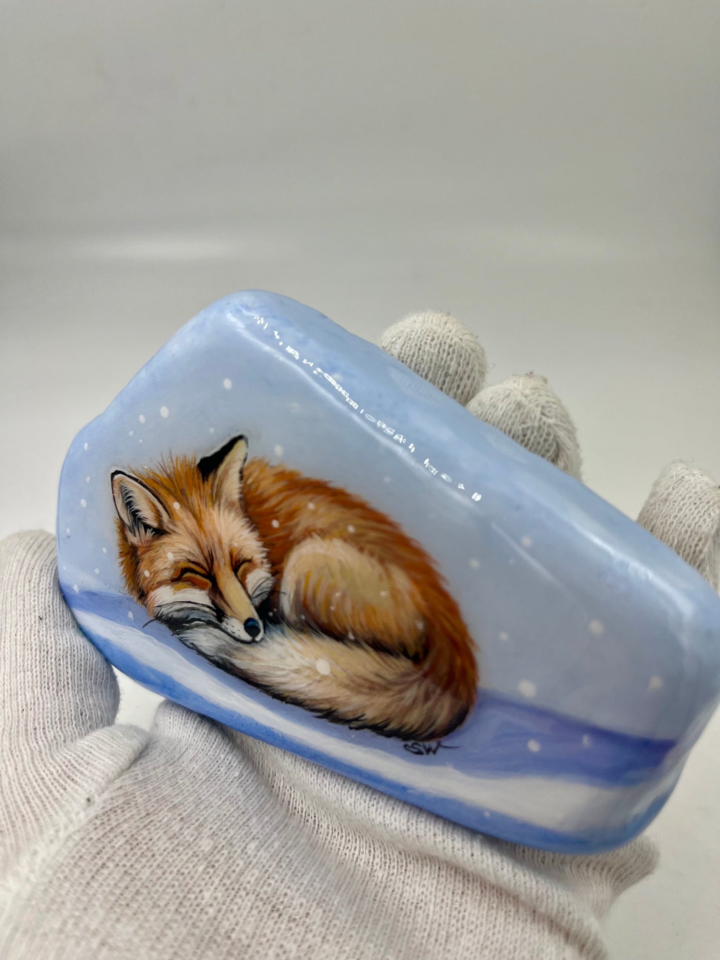 Einzigartig handbemalte Stein/der Fuchs /inklusive Tischstaffelei