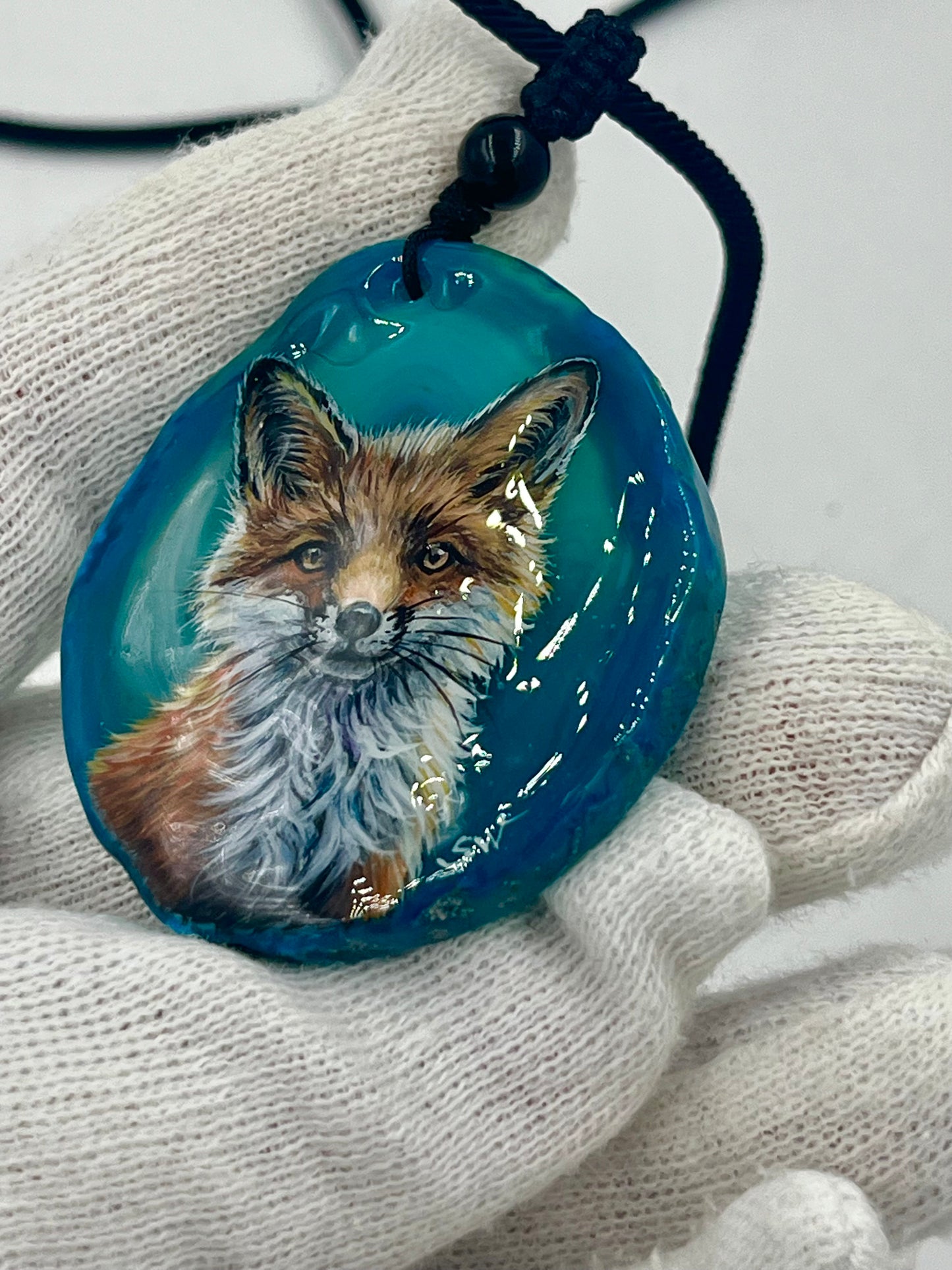 Einzigartige Anhänger /Das Fuchsbaby/Achat/Hand bemalt Juwelen und tragbare Kunst /Natur Schmuck