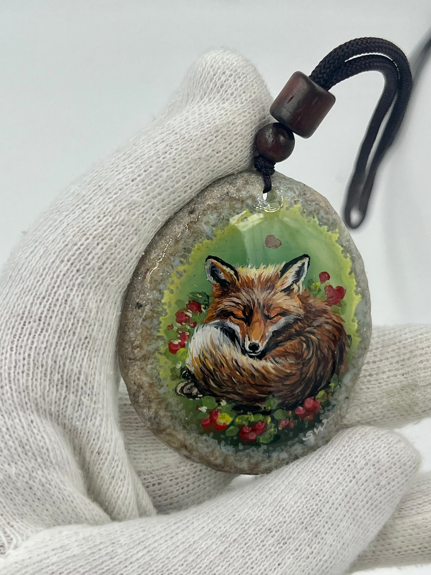 Einzigartige Anhänger /Der Fuchs/Achat/Hand bemalt Juwelen und tragbare Kunst /Natur Schmuck