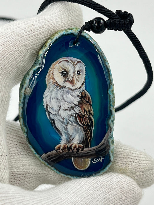Einzigartige Anhänger /Der Eule/Achat/Hand bemalt Juwelen und tragbare Kunst /Natur Schmuck