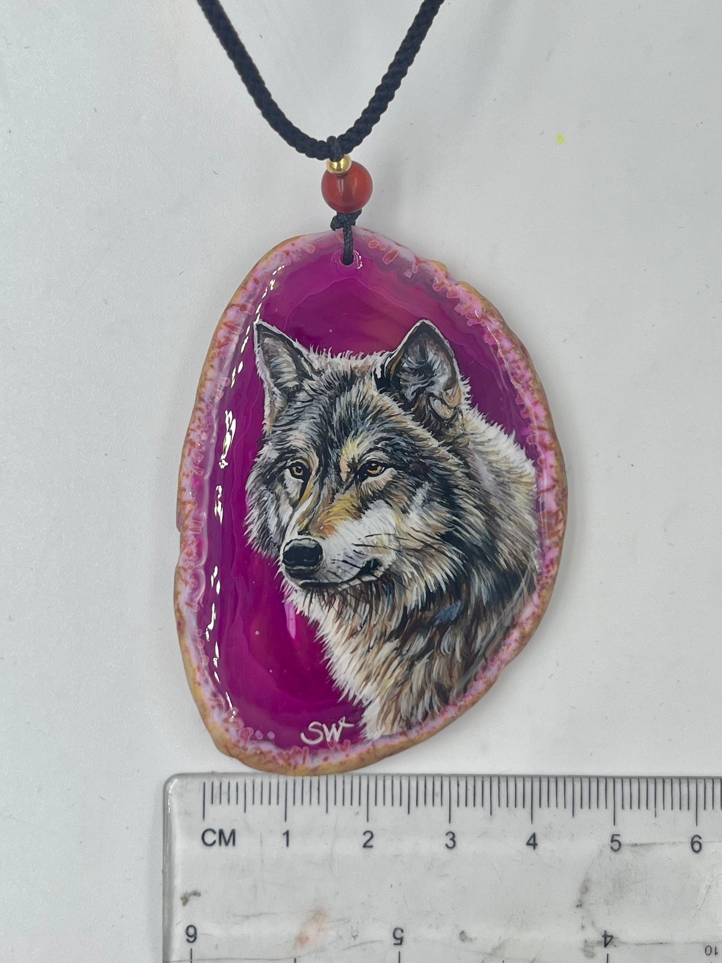 Einzigartige Anhänger /der Wolf/Achat/Hand bemalt