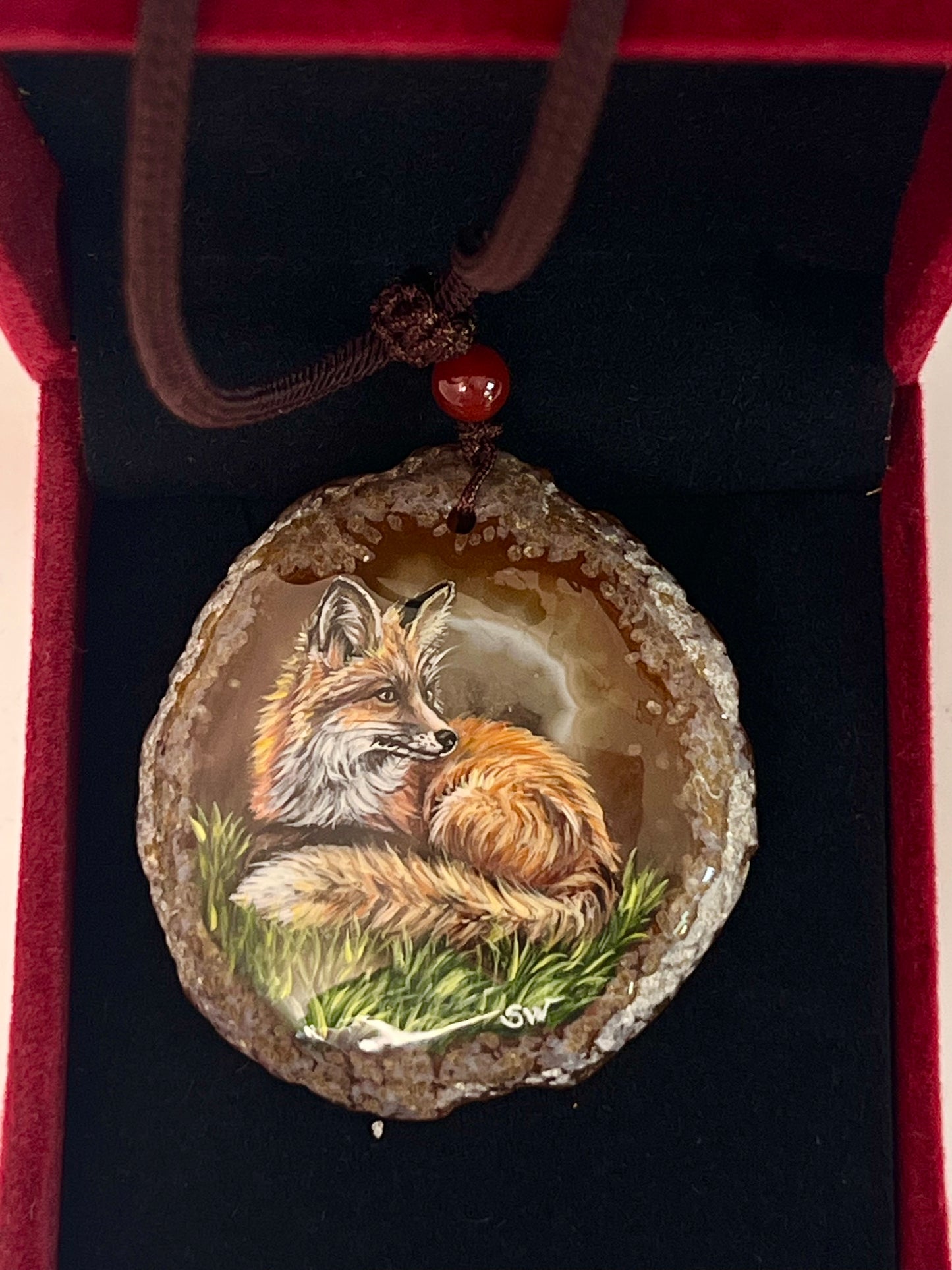 Einzigartige Anhänger /der Fuchs/Achat/Hand bemalt Juwelen und tragbare Kunst /Natur Schmuck