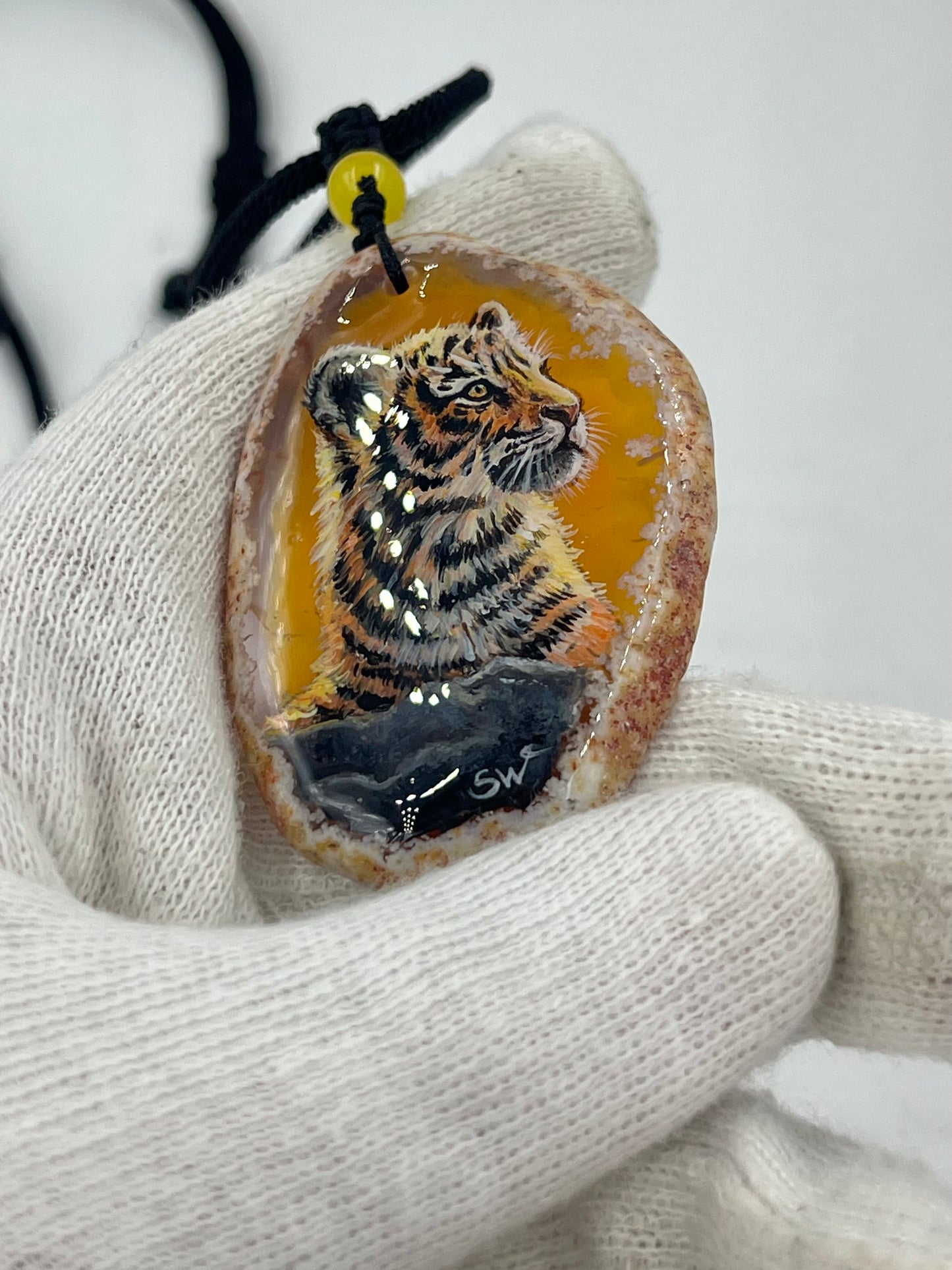 Einzigartige Anhänger /der Tigerbaby/Achat/Hand bemalt Juwelen und tragbare Kunst /Natur Schmuck
