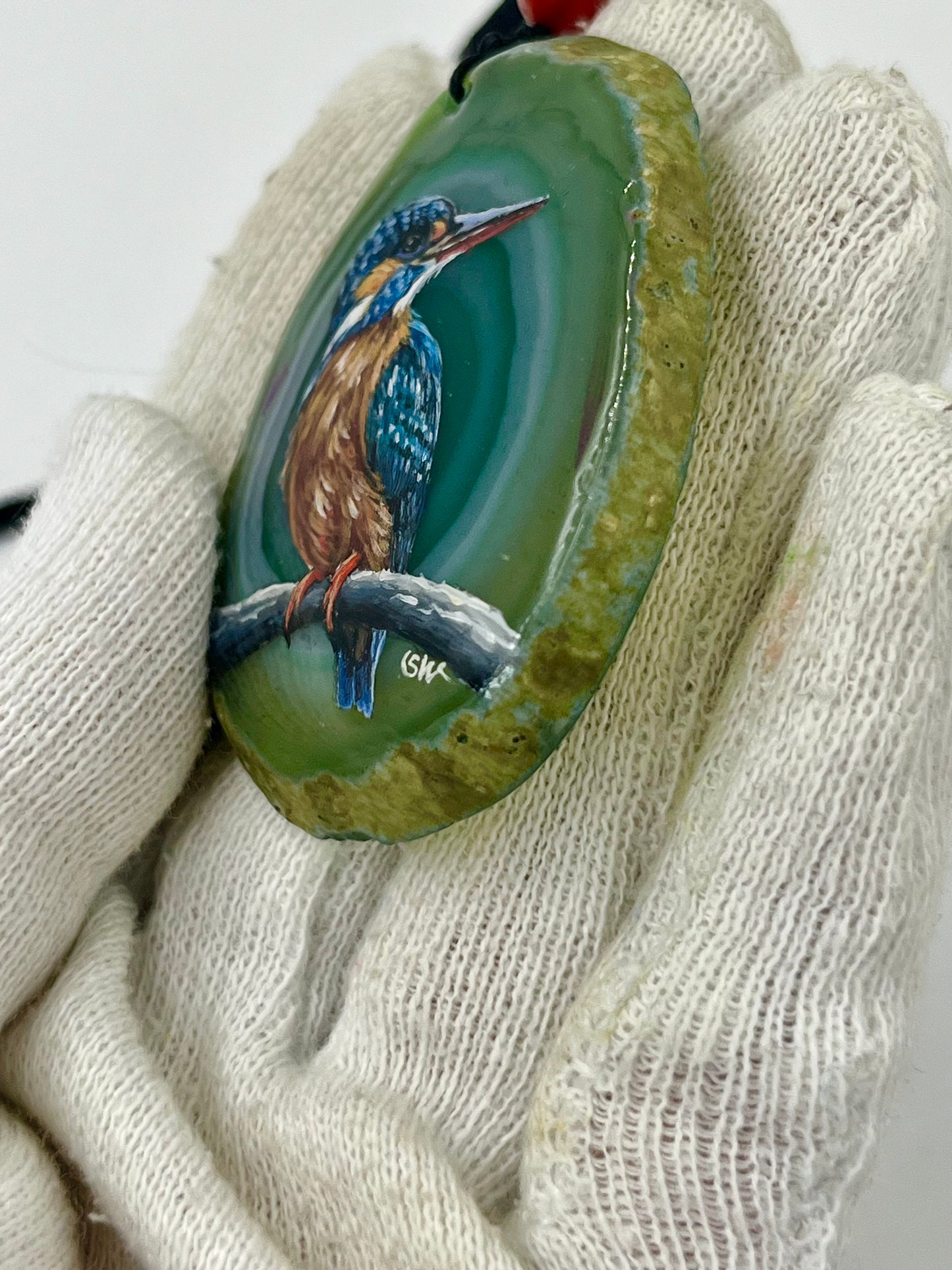 Einzigartige Anhänger /der Eisvogel /Achat/Hand bemalt