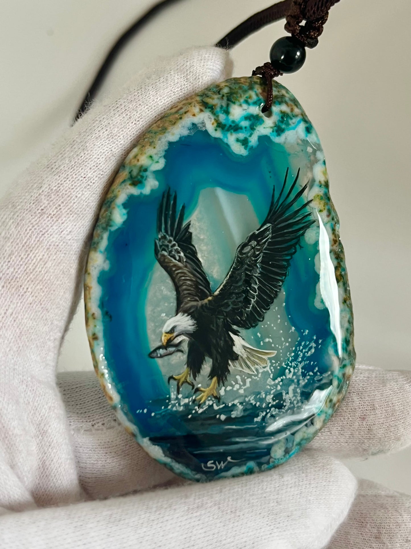 Einzigartige Anhänger /Der Adler /Achat/Hand bemalt Juwelen und tragbare Kunst /Natur Schmuck