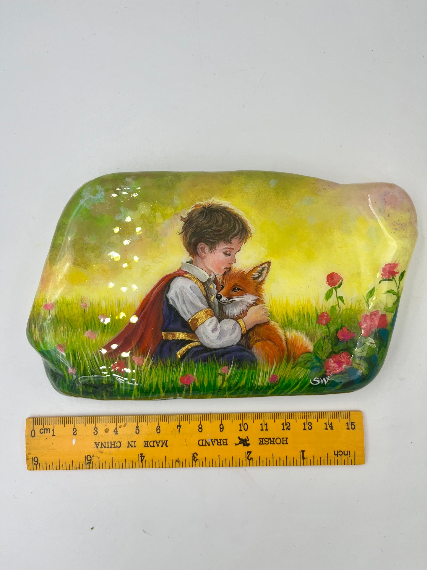 Einzigartig handbemalte Stein/der Der kleine Prinz und der Fuchs /inklusive Tischstaffelei