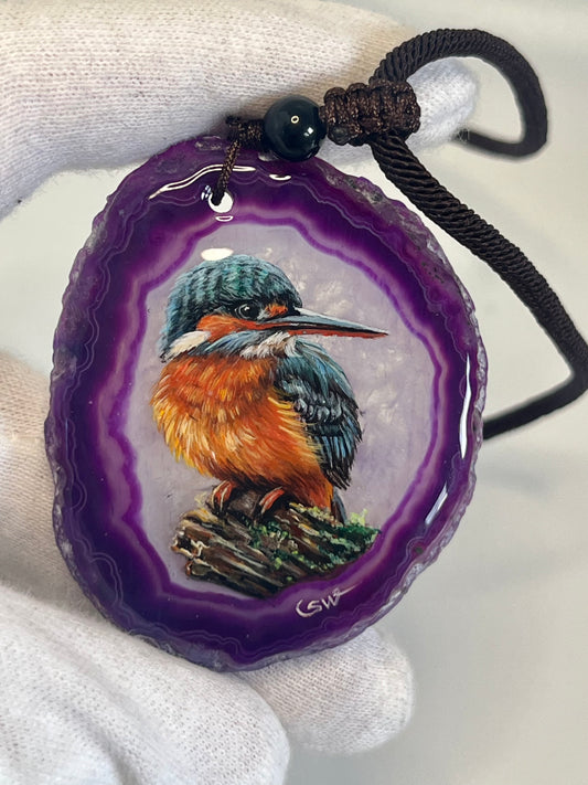 Einzigartige Anhänger /Der Eisvogel/Achat/Hand bemalt Juwelen und tragbare Kunst /Natur Schmuck