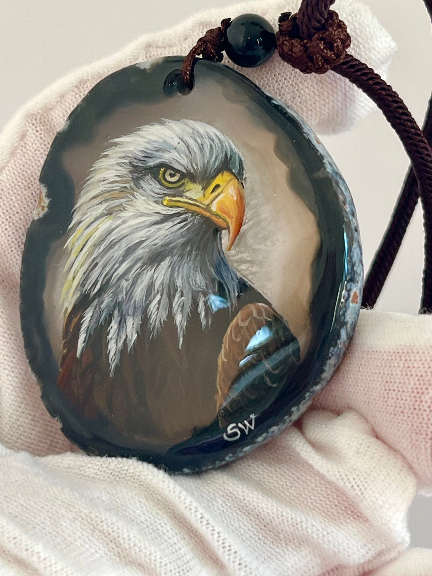 Einzigartige Anhänger /der Adler/Achat/Hand bemalt Juwelen und tragbare Kunst /Natur Schmuck
