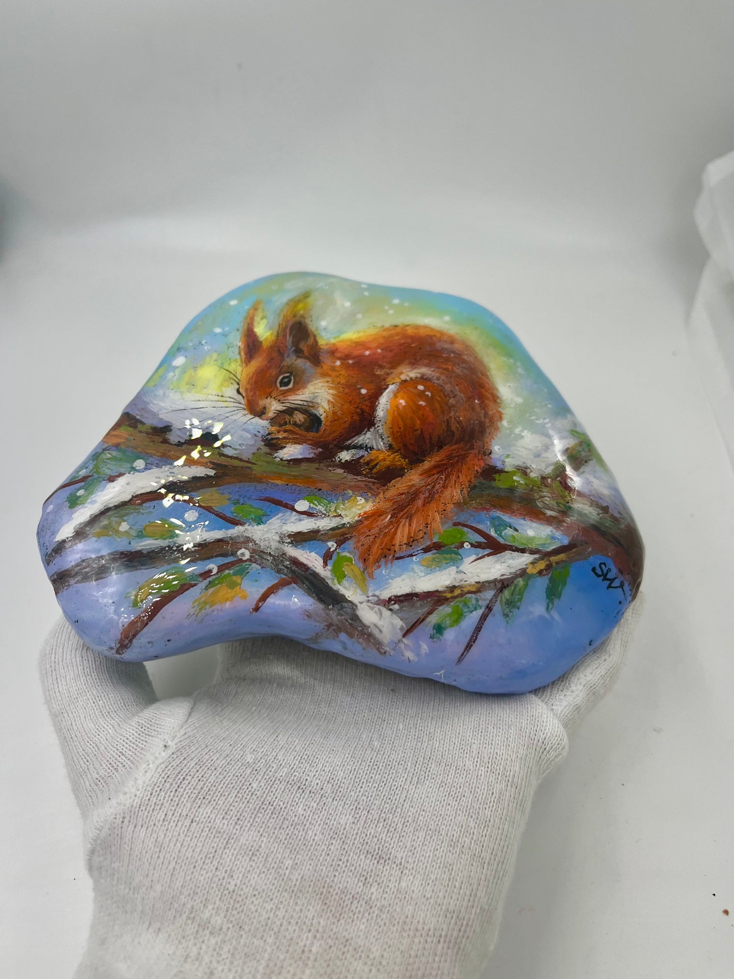 Einzigartig handbemalte Stein/Das Eichhörnchen/inklusive Tischstaffelei