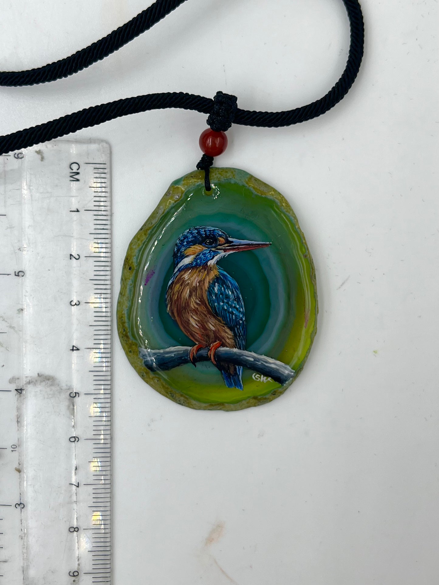 Einzigartige Anhänger /der Eisvogel /Achat/Hand bemalt