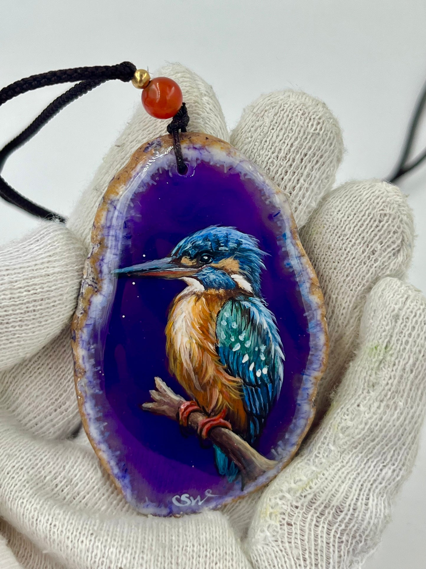 Einzigartige Anhänger /der Eisvogel/Achat/Hand bemalt