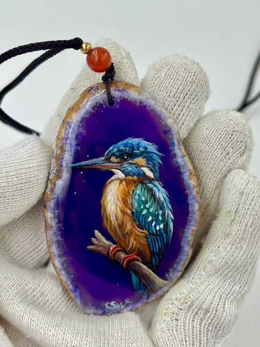 Einzigartige Anhänger /der Eisvogel/Achat/Hand bemalt