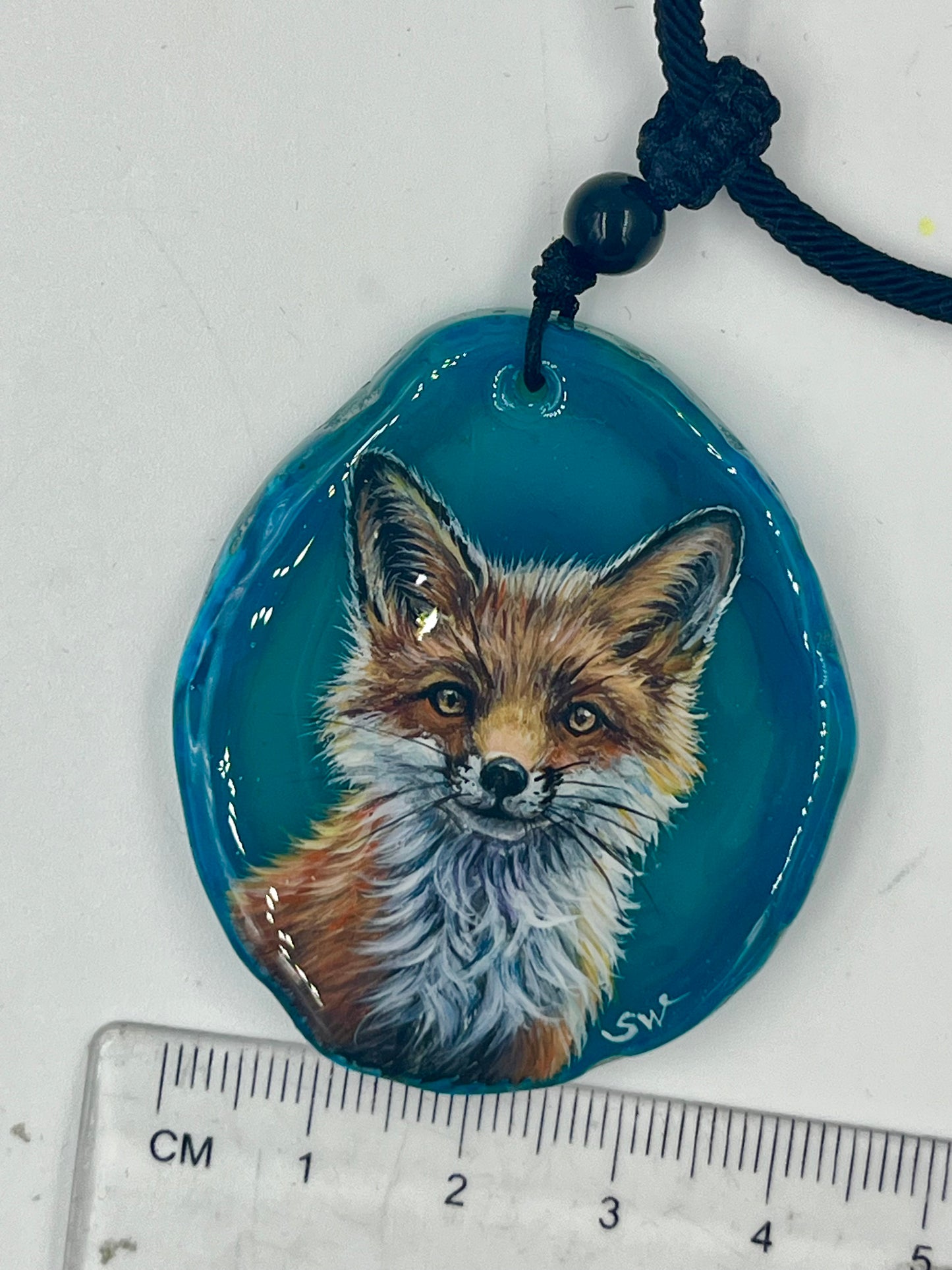 Einzigartige Anhänger /Das Fuchsbaby/Achat/Hand bemalt Juwelen und tragbare Kunst /Natur Schmuck