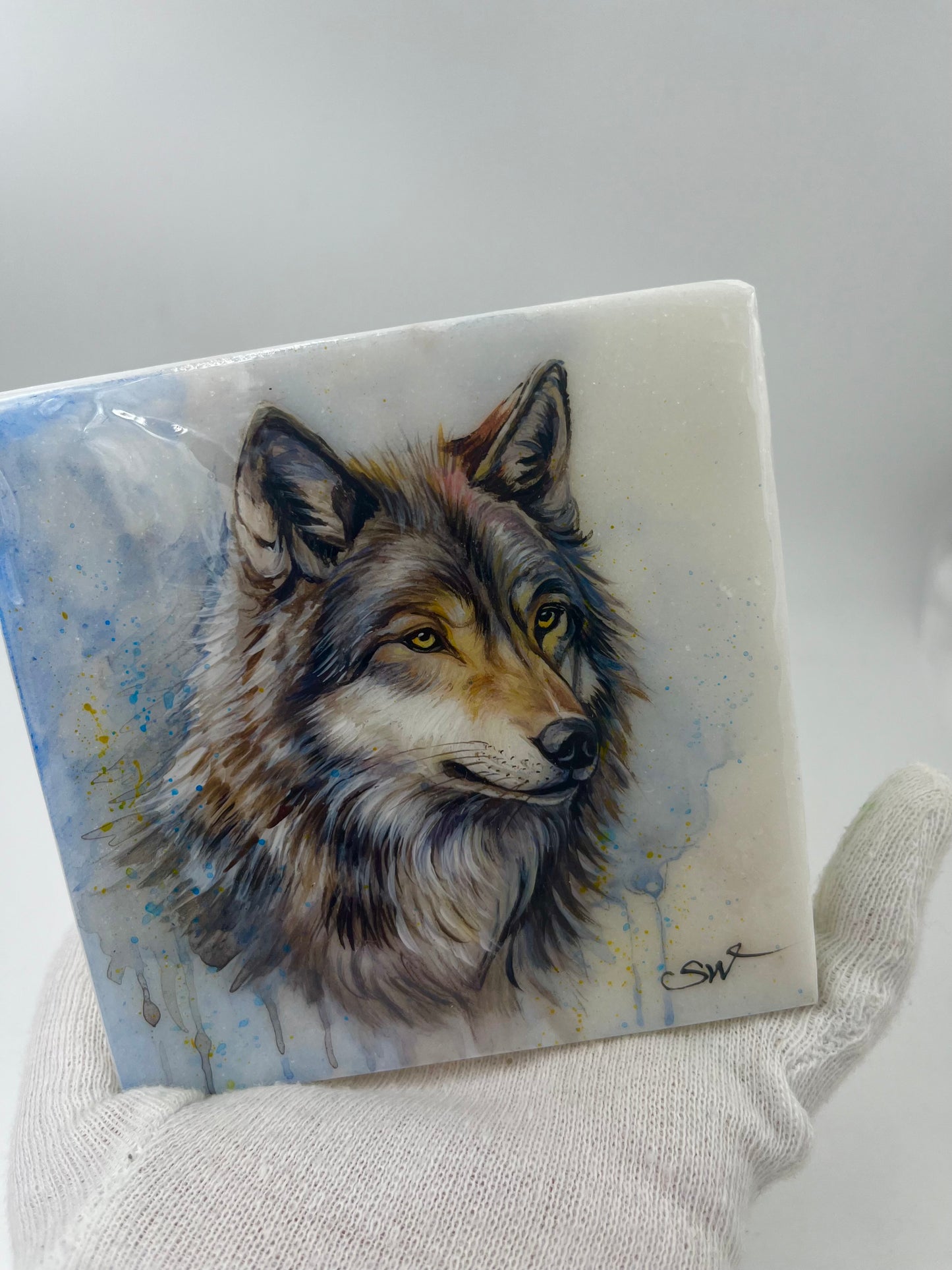 Einzigartig handbemalte Stein-der Fuchs /inklusive Tischstaffelei 10x10cm