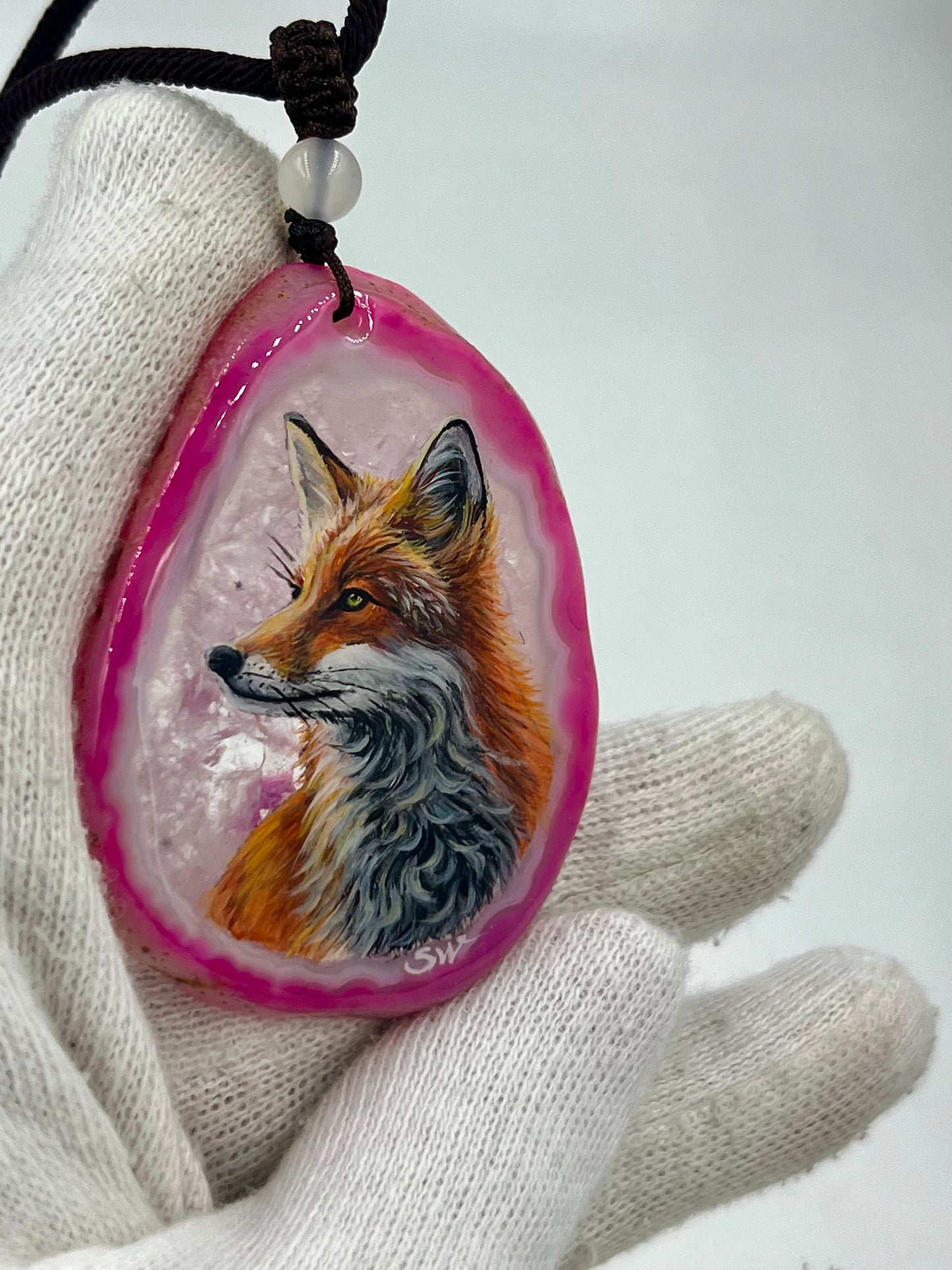 Einzigartige Anhänger /Der Fuchs/Achat/Hand bemalt Juwelen und tragbare Kunst /Natur Schmuck