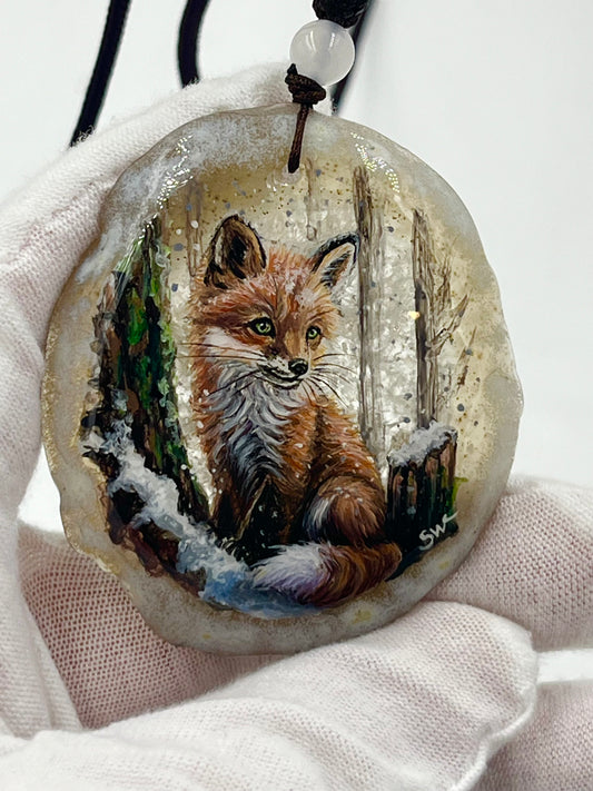 Einzigartige Anhänger /Der Fuchs/Achat/Hand bemalt Juwelen und tragbare Kunst /Natur Schmuck
