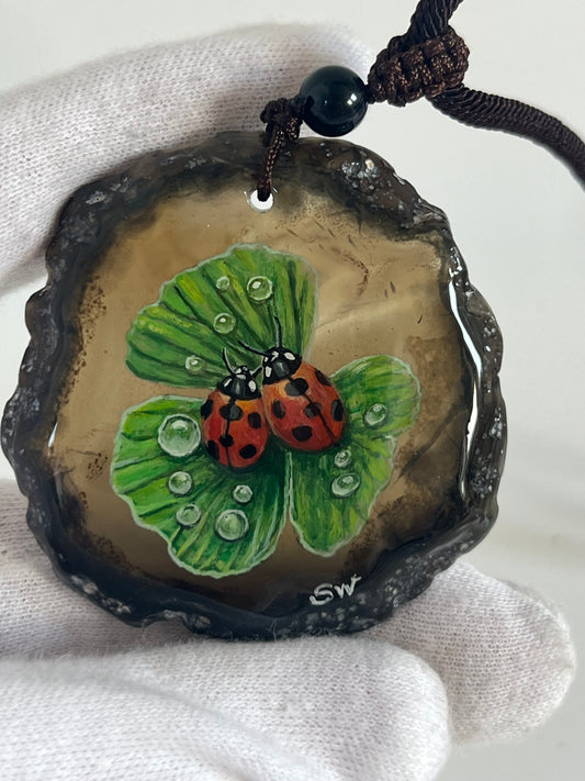 Einzigartige Anhänger /zwei Marienkäfer/Achat/Hand bemalt Juwelen und tragbare Kunst /Natur Schmuck
