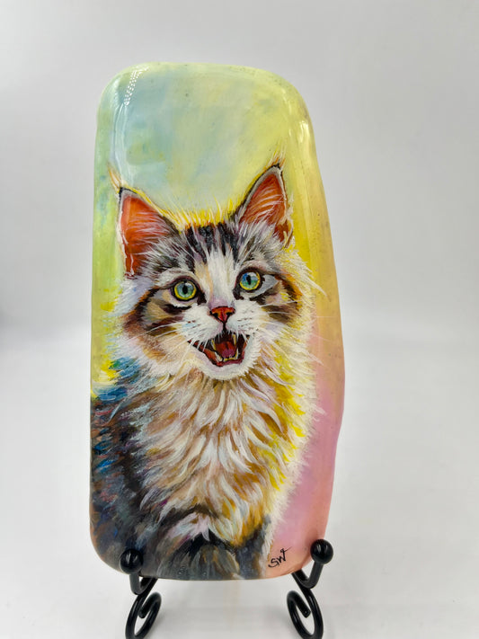 Einzigartig handbemalte Stein/die Katze/inklusive Tischstaffelei