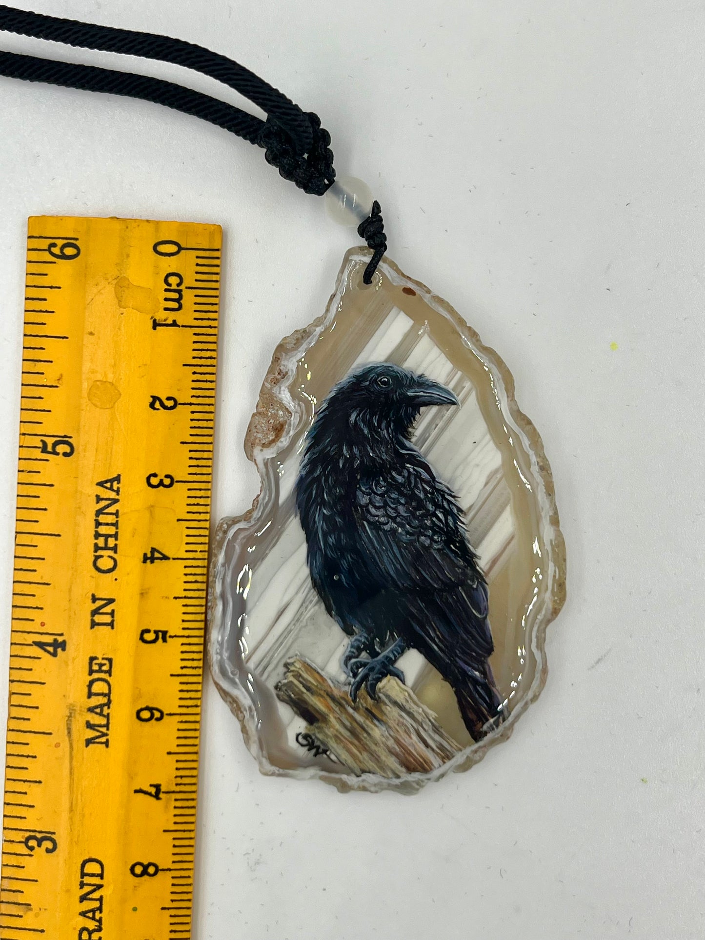 Einzigartige Anhänger /Die Krähe /Achat/Hand bemalt Juwelen und tragbare Kunst /Natur Schmuck
