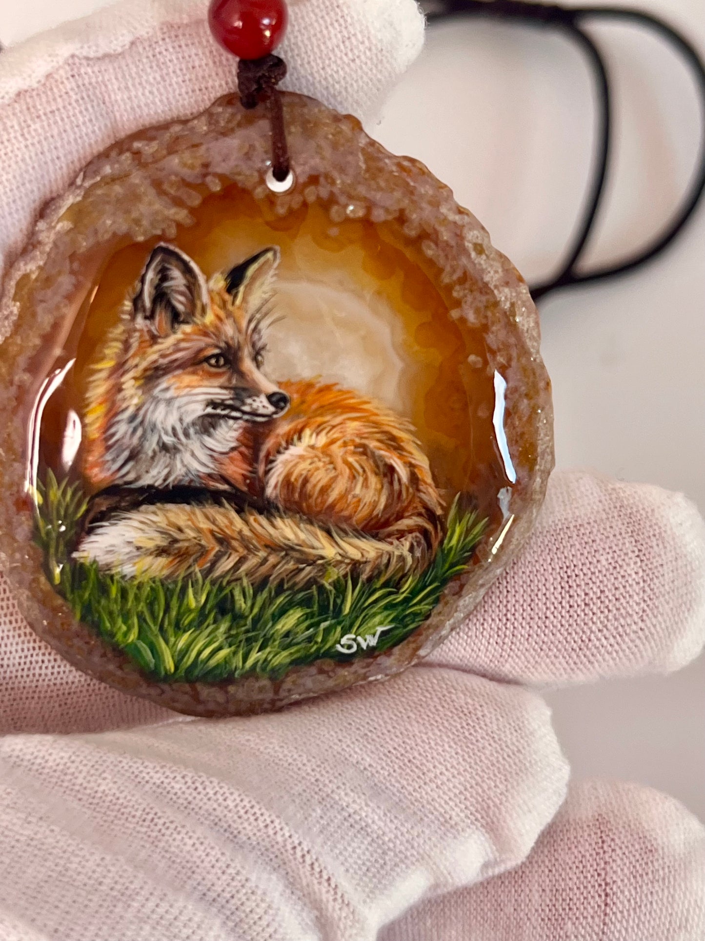 Einzigartige Anhänger /der Fuchs/Achat/Hand bemalt Juwelen und tragbare Kunst /Natur Schmuck