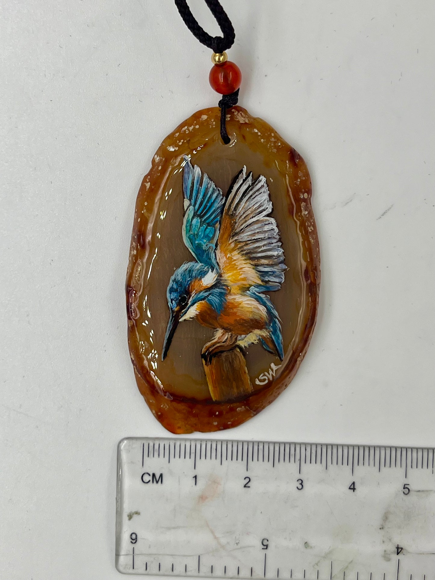Einzigartige Anhänger /der Eisvogel/Achat/Hand bemalt
